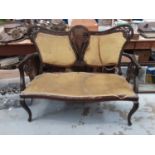 Edwardian inlaid mahogany salon sofa on cabriole front legs, 118cm wide