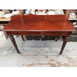Victorian mahogany writing table with two drawers on turned legs, 108cm wide, 57cm deep, 75.5cm high