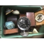 Box of vintage clocks, together with books and sundries