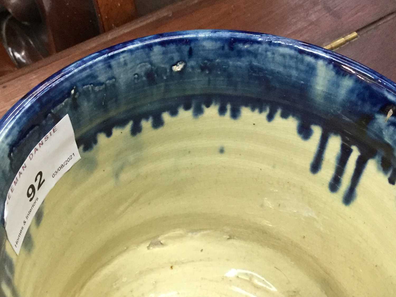 Castle Hedingham Edward Bingham blue glazed pottery vase/jardinière decorated with horse and cart, f - Image 7 of 8
