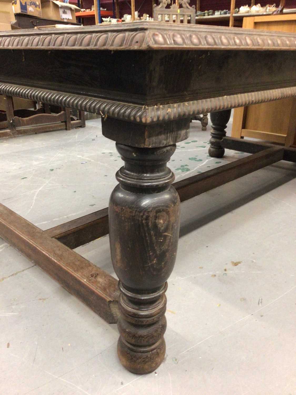 Late Victorian carved oak refectory style table on large bulbous turned legs H70, W186, D117cm toget - Image 8 of 10