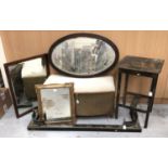 Chinoiserie black lacquered side table with square top H74, W46cm, chinoiserie fender together with