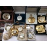 Group gold plated pocket watches and watch chains