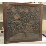 Late 19th century Indian pierced copper panel in carved hardwood frame, approximately 68cm square