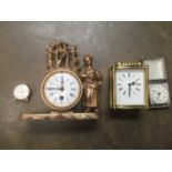19th century French gilt metal clock and three other various timepieces