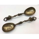 Pair of good quality late 19th century Dutch cast white metal spoons