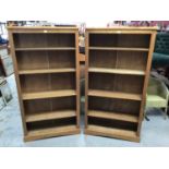 Pair contemporary light oak effect bookcase with four shelves H177, W95, D29cm