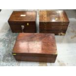 19th century fitted rosewood toiletry box, two further 19th century boxes