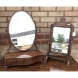 George III mahogany toilet mirror, the plateau base with three drawers, together with another mirror