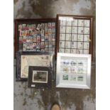 Players Association footballers cigarette cards, together with other cards in a glazed frame, reprod