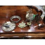 Quantity of silver plate, brass, mahogany corbel, etc