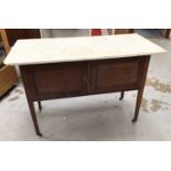 Edwardian mahogany inlaid washstand with marble top on square tapered legs H80, W122, D57cm, Georgia