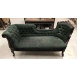 Victorian double ended mahogany chaise longue upholstered in green buttoned material H88, W180, D70c