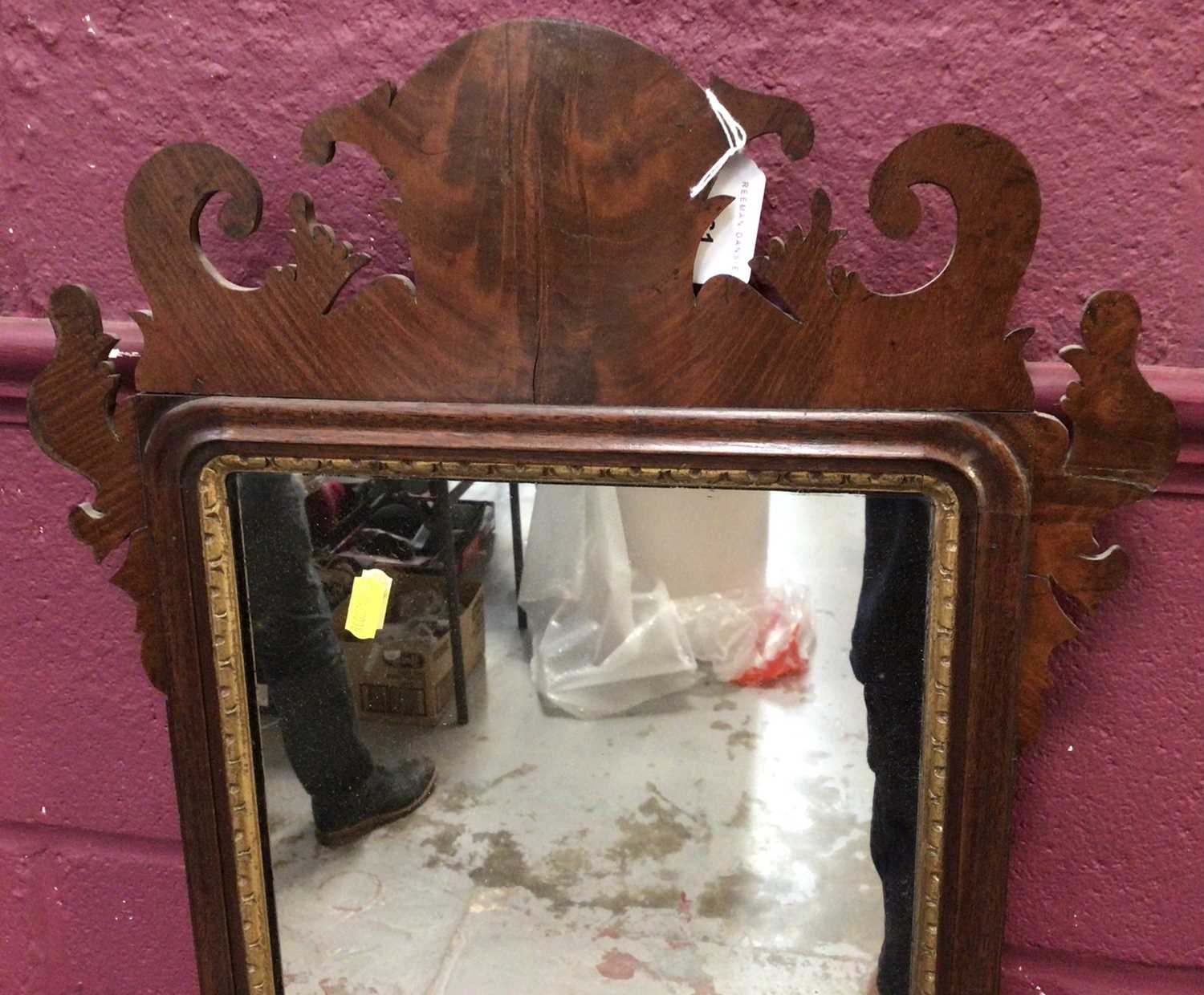 George I style mahogany fret carved wall mirror, 69 x 40cm - Image 2 of 4