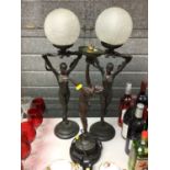 Group of three Art Deco style reproduction bronzed resin lamps (3)