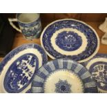 Large Mason's Vista pattern blue and white circular charger, 33cm, large 19th century blue and white