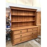 Antique pine two height kitchen dresser with shelves above and two short and two long drawers