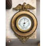 19th century French bronze and marble barometer, surmounted by an eagle, signed 'Chavannaz Bordeaux'