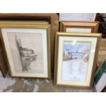 Group of pictures and prints, including classical scenes, architectural drawing etc