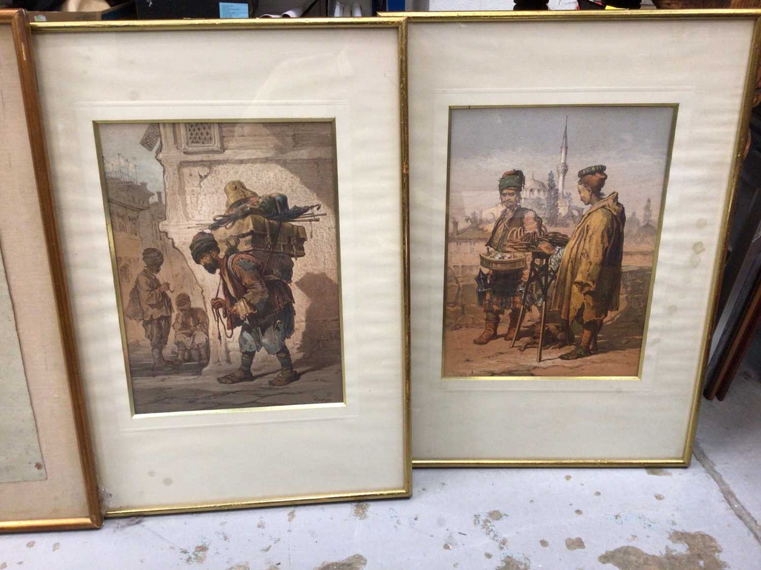 Late 19th century French chalk study of a life drawing class, a North African watercolour, and a pai - Image 4 of 4