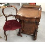 Good quality Victorian inlaid burr walnut veneered Davenport with stationery compartment with brass