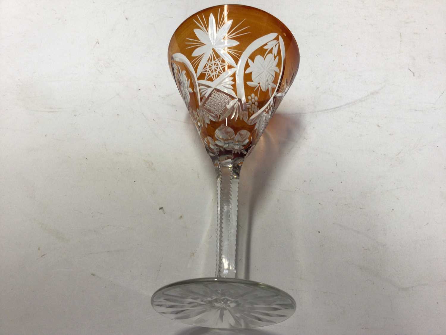 Bohemian amber cut glass decanter and stopper, of tapered form with Continental white metal mount, t - Image 3 of 6