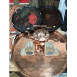 Sundry items, including a Victorian copper kettle and tray, a Japanese lacquered tray, an Edwardian
