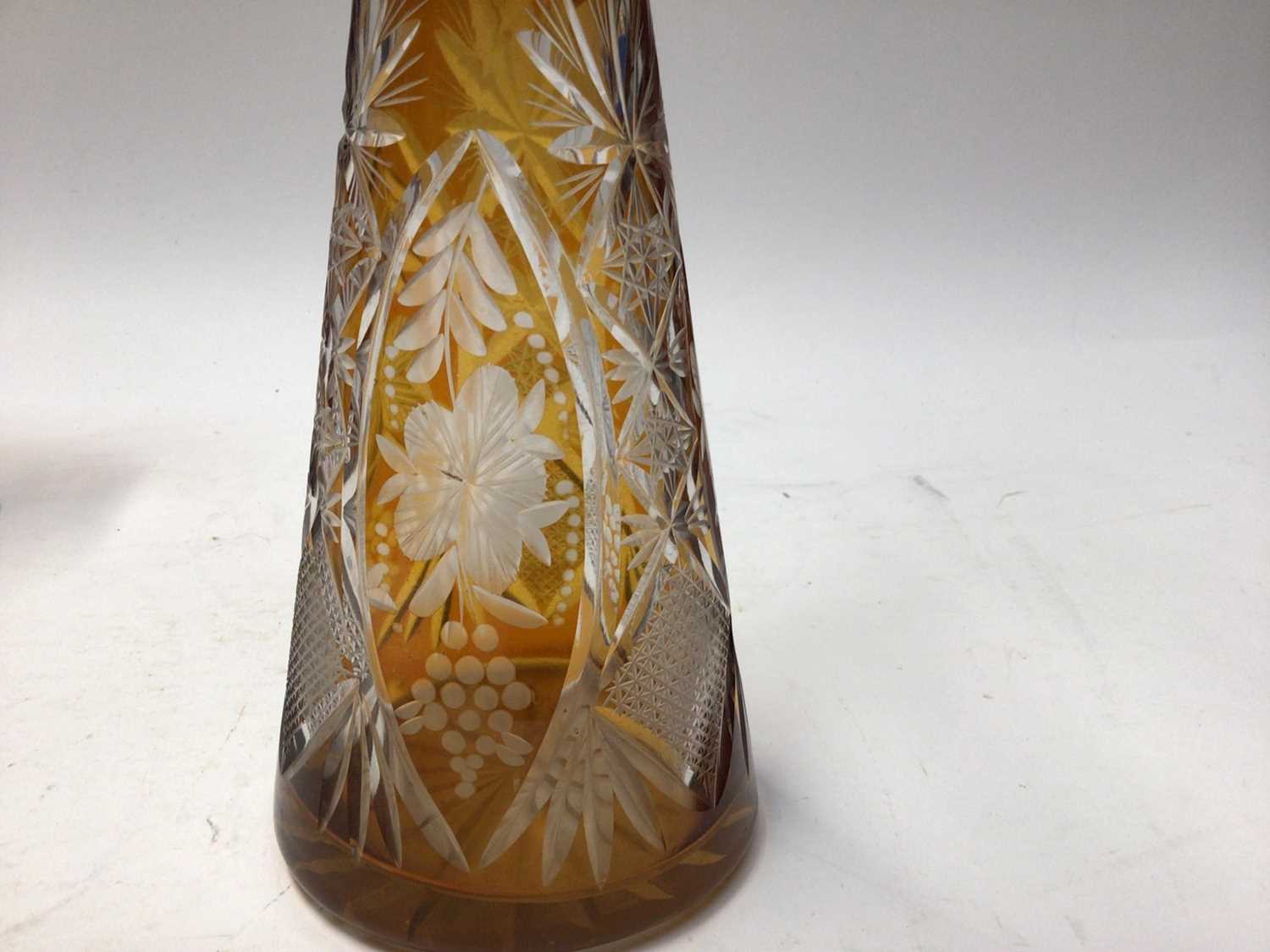 Bohemian amber cut glass decanter and stopper, of tapered form with Continental white metal mount, t - Image 5 of 6