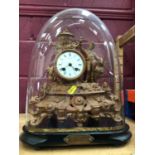 19th century French gilt spelter figural mantel clock, the enamel dial signed 'Dillon Paris', under