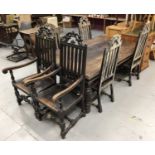 Late Victorian carved oak refectory style table on large bulbous turned legs H70, W186, D117cm toget