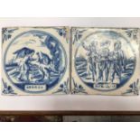 Two 18th century blue and white Delftware tiles painted with biblical scenes