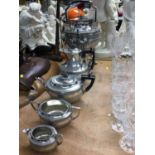 Good quality Victorian plated tea set, including kettle on burner stand, four further pieces
