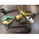 Group of cased Meerschaums and other pipes