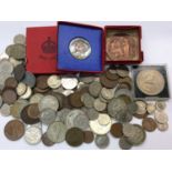 One box of assorted coins to include a 1935 silver jubilee medallion