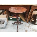 Victorian mahogany wine table on spiral twist column and three hipped splayed legs, 49cm wide