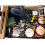 One box of alarm clocks, pen knives and sundries