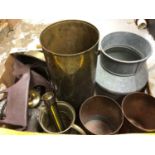 Two boxes of assorted metalware to include brass and copper items