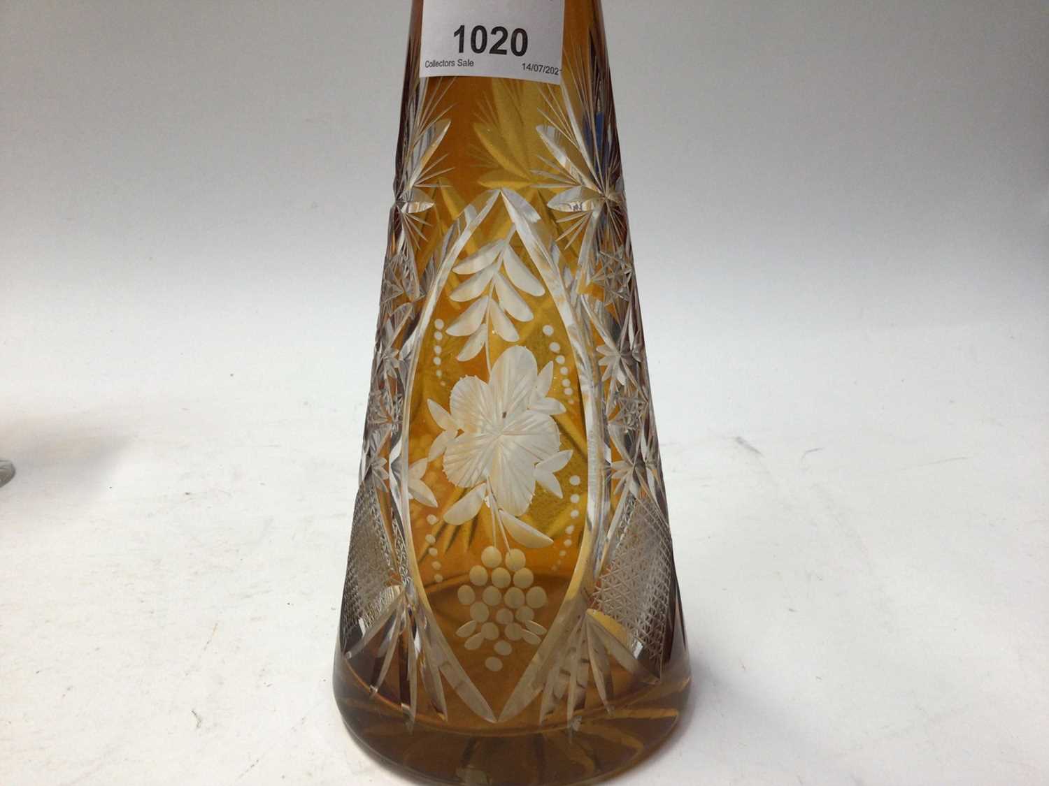 Bohemian amber cut glass decanter and stopper, of tapered form with Continental white metal mount, t - Image 4 of 6