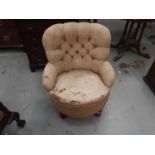 Victorian button back chair and a mahogany trolley (2)