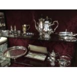Quantity of silver plate, including coffee pot, teapot, butter dish etc