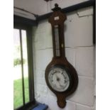 Edwardian Rosewood Aneroid Barometer thermometer with inlaid decoration