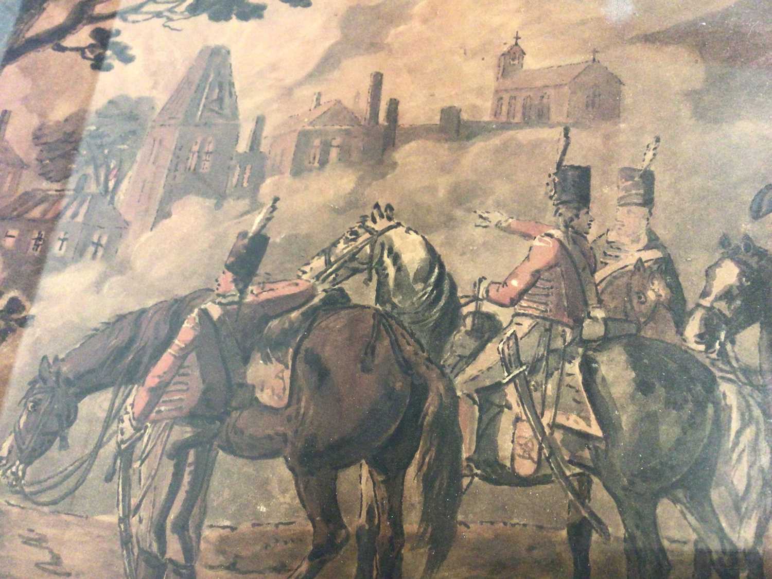 Large 19th century military watercolour, soldiers on horseback, in ebony frame, 53.5 x 41.5cm excl. - Image 2 of 2