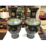 Pair of Chinese cloisonné baluster form dragon vases