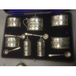 Cased silver condiment set, together with silver photo frame, cased set of teaspoons, another set of