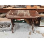 Victorian inlaid walnut stretcher table, 92cm wide