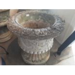 Large concrete garden planter with classical swag decoration on pedestal base, 63cm diameter, 61cm h