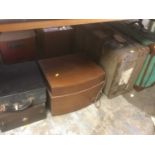 Vintage record player, gramophone, typewriter and three various cases