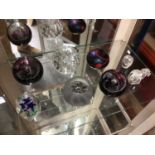 Six paperweights, including Whitefriars, together with two Swarovski ornaments