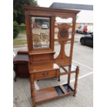 Edwardian carved light oak hall stand