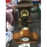 Walnut mantel clock together with Edwardian mantel clock and candlestick telephone